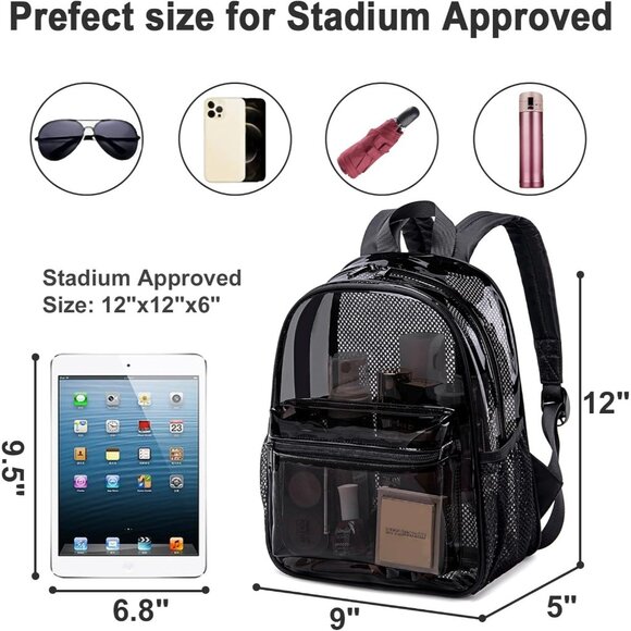 New Beautiful Dark Black Clear Small Backpack for Girls, Women's (12x12x6) - Picture 2 of 8